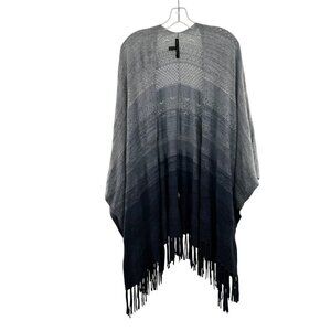 WHBM Women's Poncho Sweater Open Front Blue Gray Size M/L Fringe
